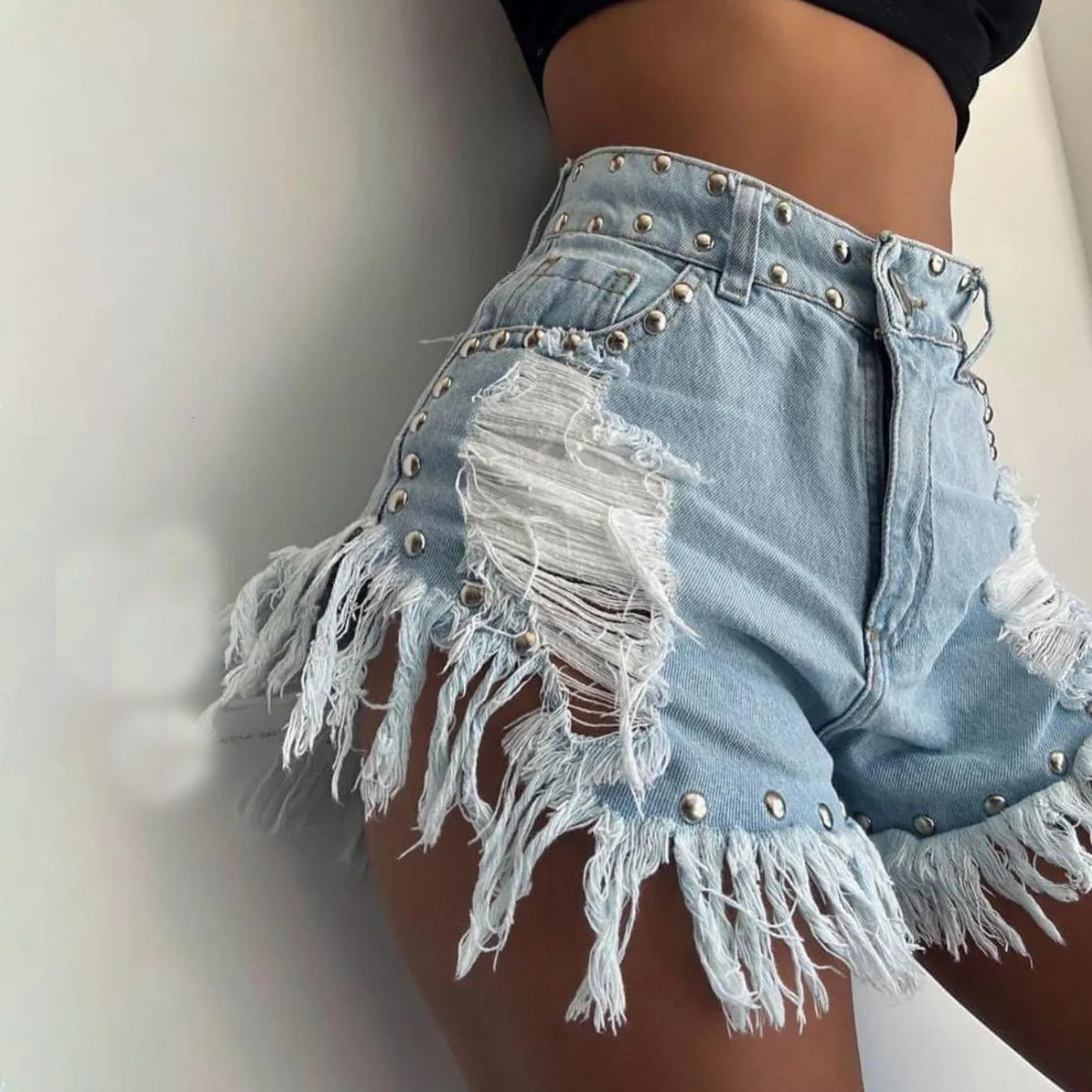 Denim Pant Women Shorts Jeans Short Pants Hole Slim Fit High Waist Straight Trousers Y2k Streetwear Mom Jeans Casual Summer 250613
