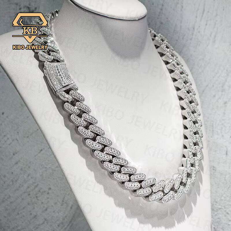 Hip Hop Mens Pure Sier VVS Iced Miami 22Mm Large Cuban Chain Moissanite Necklace Jewelry
