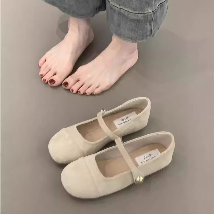 Ddmyoutdoor French Style Shallow Mouth Red Single Spring New Gentle Fairy Suede Mary Jane Flat Shoes For Women Outdoor Shoes
