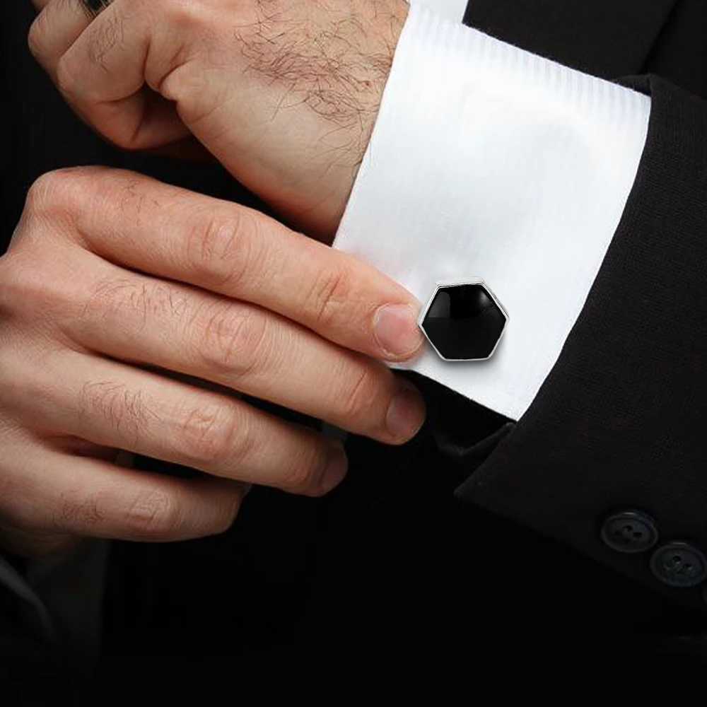Personality Mens Black Hexagon Cufflinks Shirt Suit Tuxedo Blouse Cufflinks Jewelry XJ250614