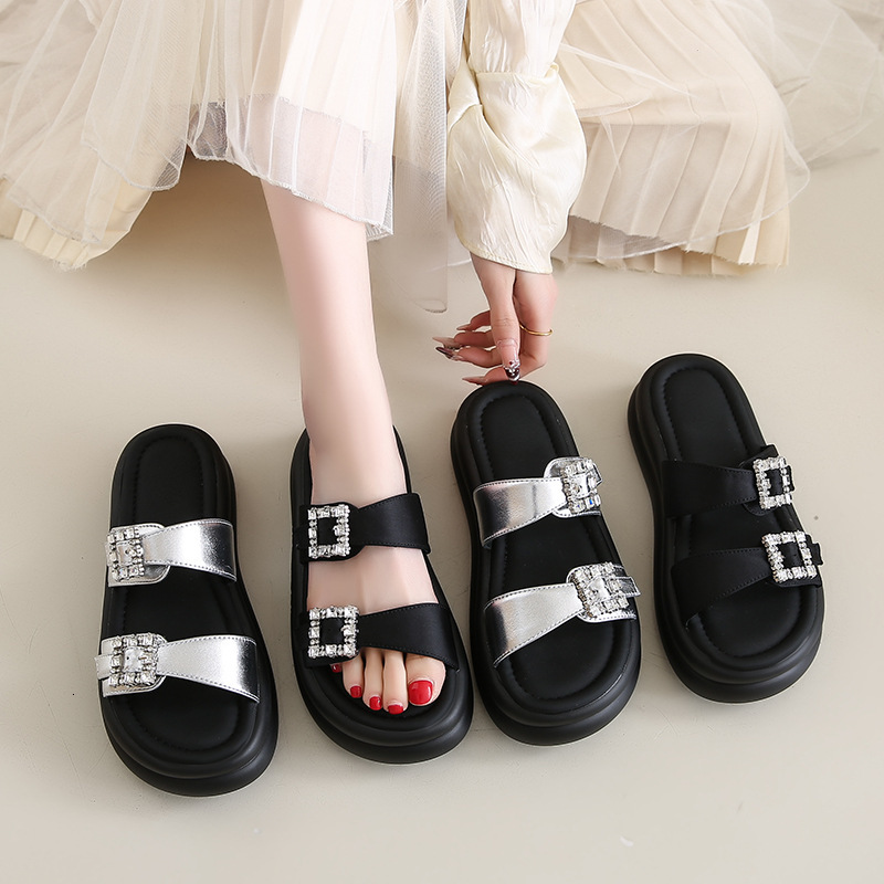 Ddmyoutdoor Summer New Niche Design Belt Buckle Double Strap Sandals For Women Comfortable Thick Sole Fashionable Open Toe Slippers Outdoor Shoes