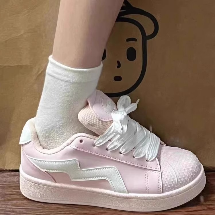 Ddmysports Pink Shell Toe Bread Shoes For Women Ins Style Spring And Autumn Versatile Student Casual Sports Sneakers Outdoor Shoes