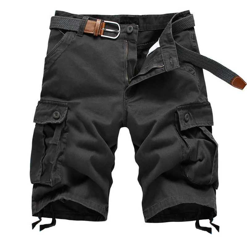 2025 Summer Mens Baggy Multi Pocket Military Cargo Shorts Male Cotton Khaki Mens Tactical Shorts Short Pants 29-44 No Belt W250614