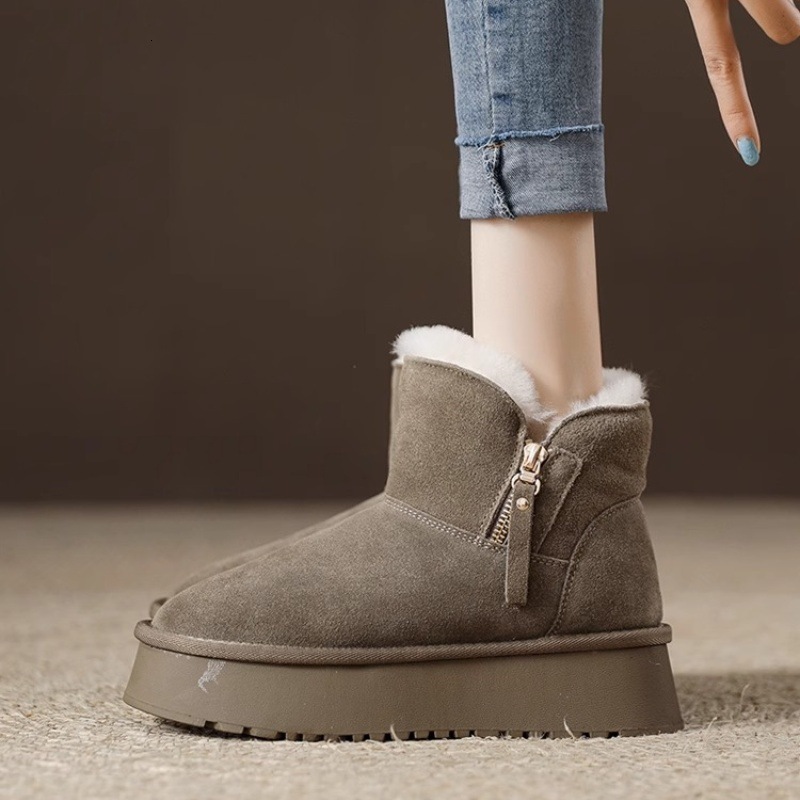 Ddmysports Northeast Snow Thick Sole Women S Fleece Lined Thickened Warm Short Boots Winter Suede Side Zipper Height Increasing Cotton Shoes Outdoor S