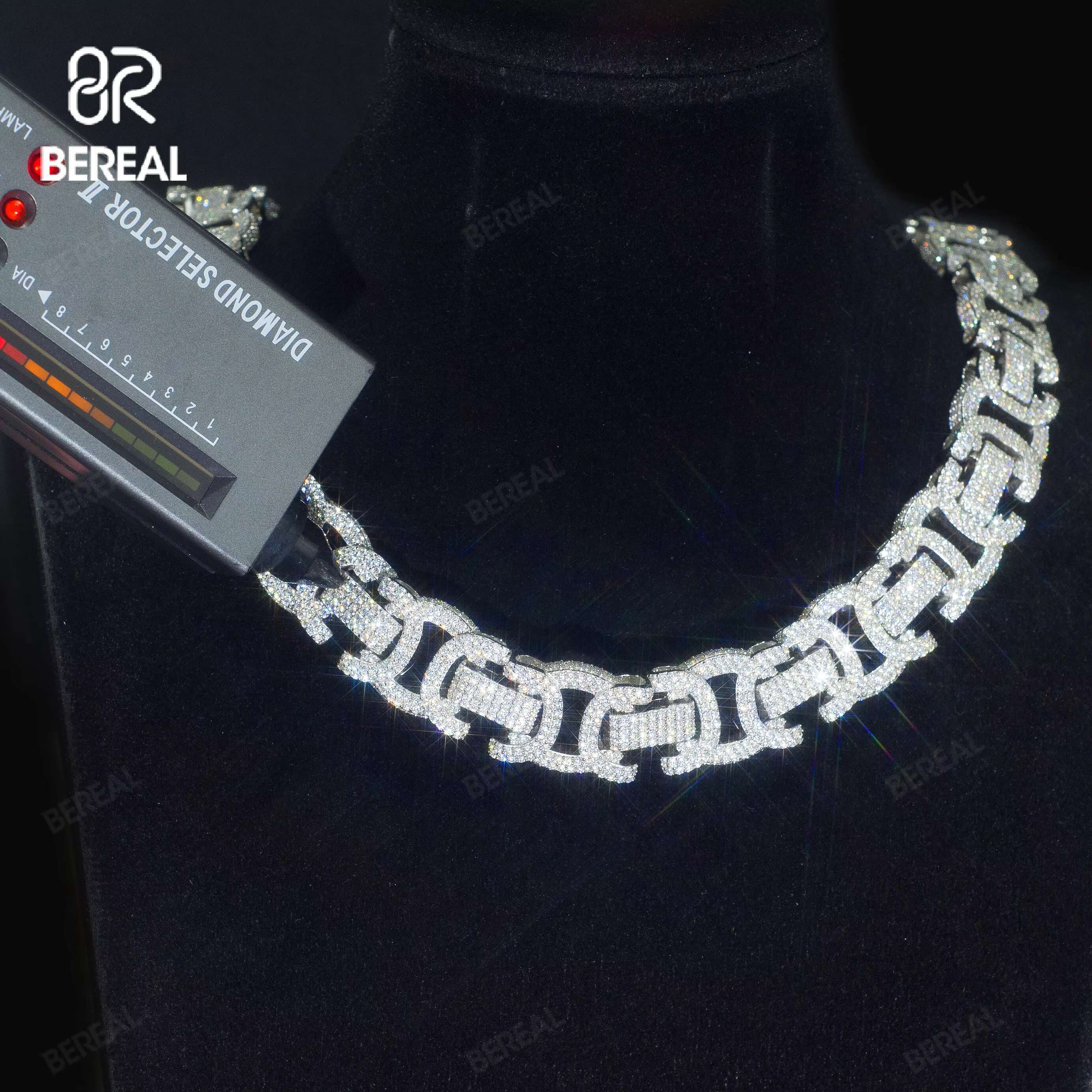 New Design Moissanite Cuban Chain Necklace Iced Out Hip Hop Style Round Brilliant Cut Vvs Diamond 925 Silver Cuban Link Chain