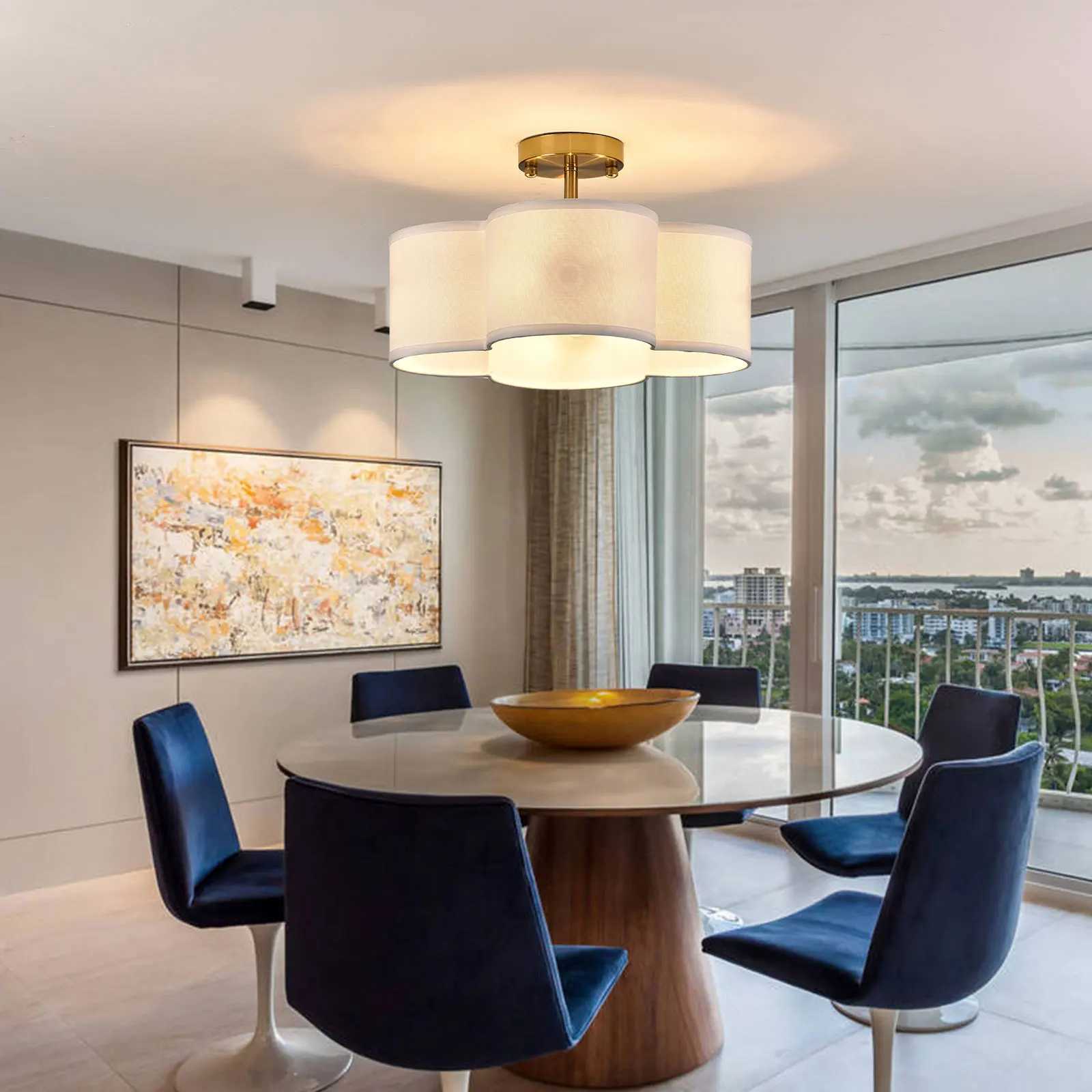 4-Light Semi Flush Mount Ceiling Light Fixture Gold Finish Ceiling Light Close to Ceiling Lamp for Bedroom Dining Room E12 Base XJ2500613