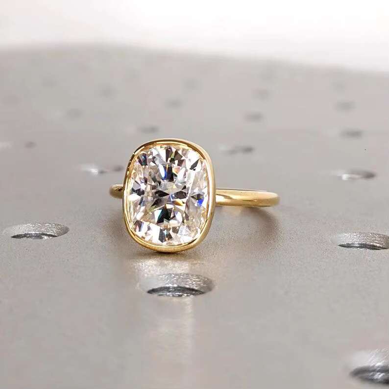 FOXI 3ct Elongated Cushion Cut Moissanite Ring Solid 925 Silver Engagement Ring Bezel Setting Statement Ring Bridal Jewelry