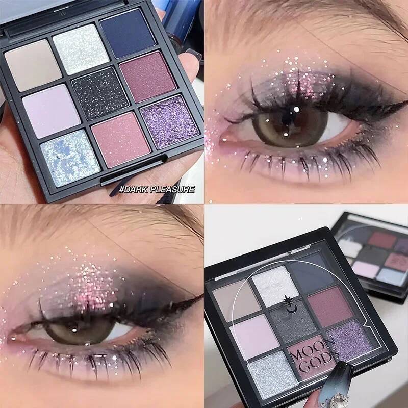 9 Colors Dark Punk d Eyeshadow Palette Black Purple Pearl Matte Brightening Lying Silkworm Fine Shimmer Earth Color Makeup