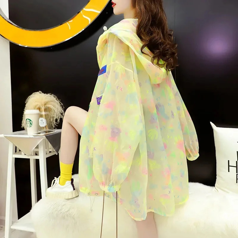 Medium Long Hoodie Sunscreen Clothing Summer SunProof Shirt UVProof Coat Womens n Printing 250611
