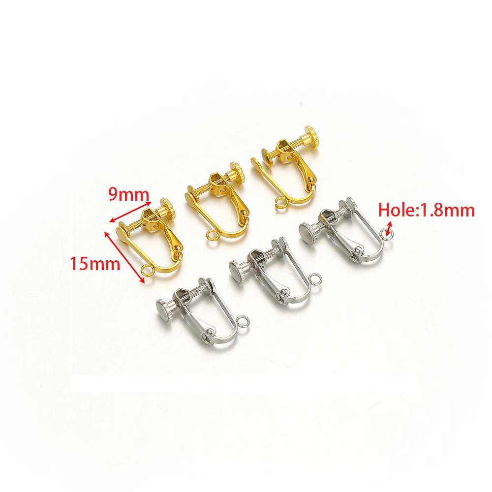 10Pcs Stainless Steel 9x15mm U Shape Screw Ear Clip Earrings Hooks with Loop Ear Post Jump Ring for DIY Fashion Jewelry Making 250610