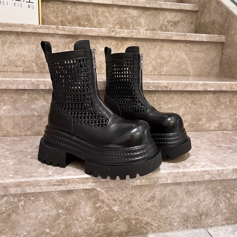 Ddmysports European Style Summer Ins Super Popular Hollow Thick Sole Platform Chunky Heel Martin Motorcycle Sandals Short Smoke Tube Boots Women S Sho