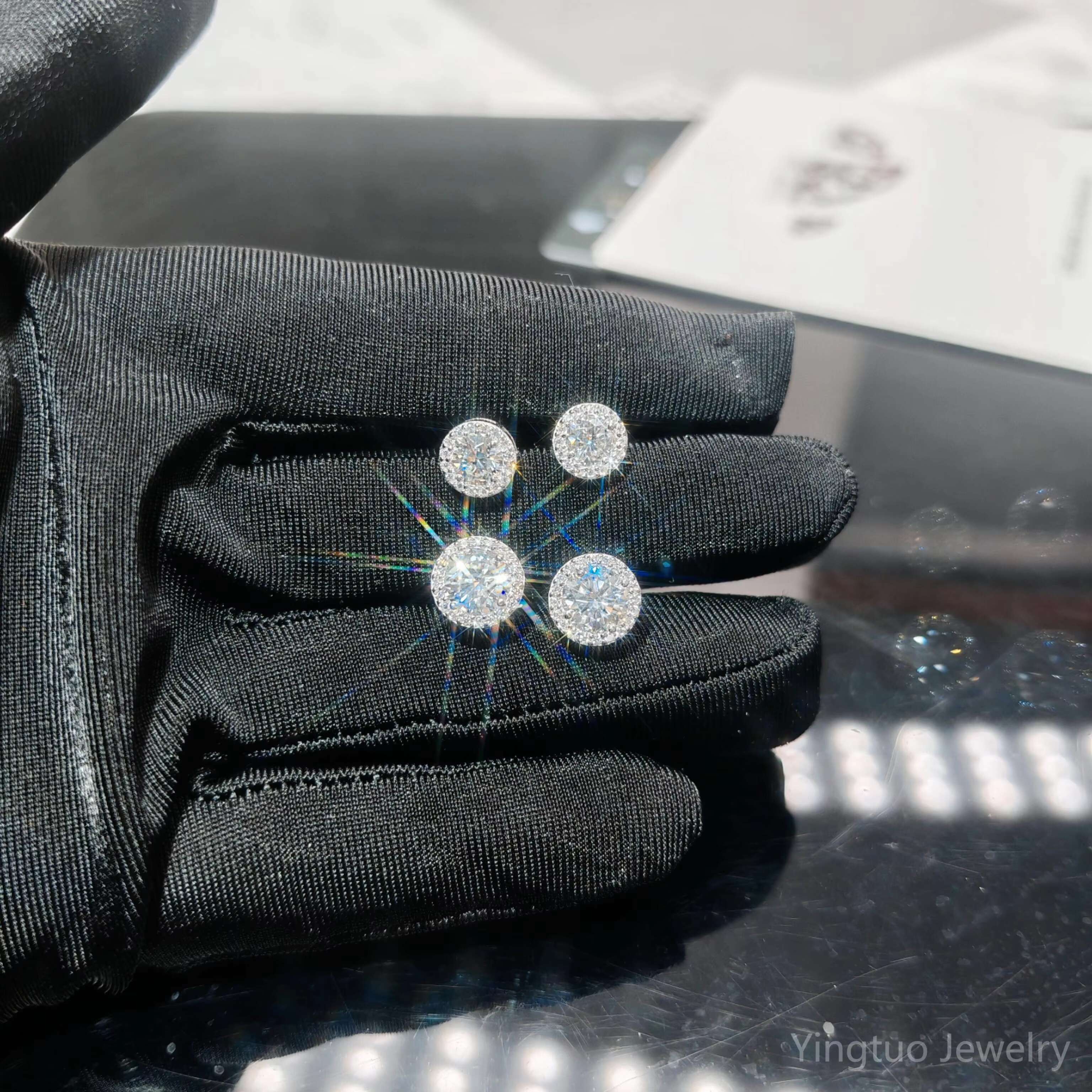 Hip-hop Moissanite Stud 1ct VVS 925 Sterling Silver Men Women Jewelry Flower Cluster Halo Diamond Earrings With GRA Certificate