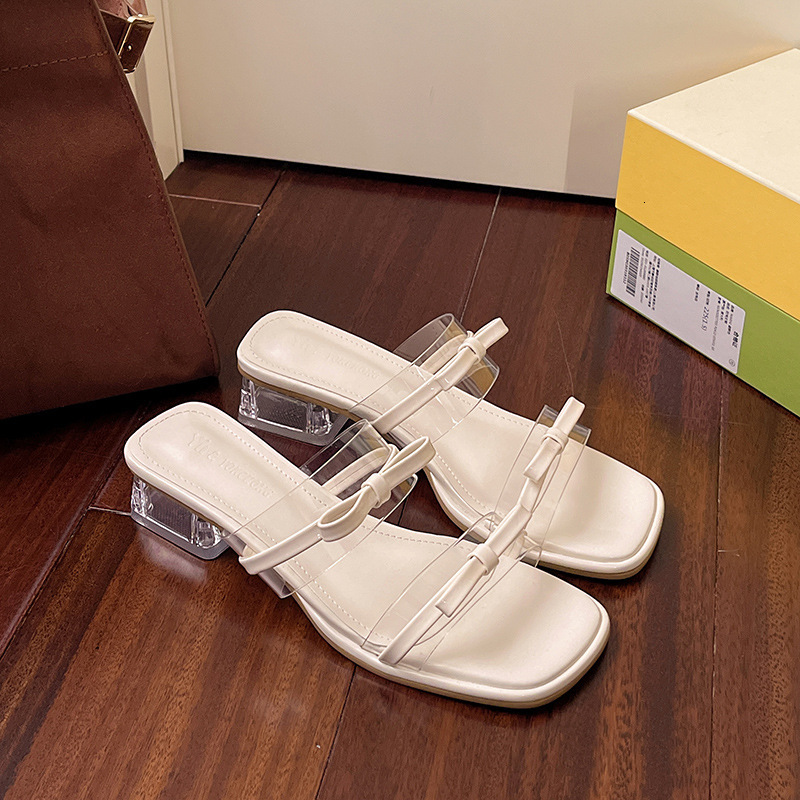 Ddmyoutdoor Fashionable And Elegant Internet Celebrity High Heel One Strap For Women Summer New Style To Pair With Skirts Silver Sandals Outdoor Shoes