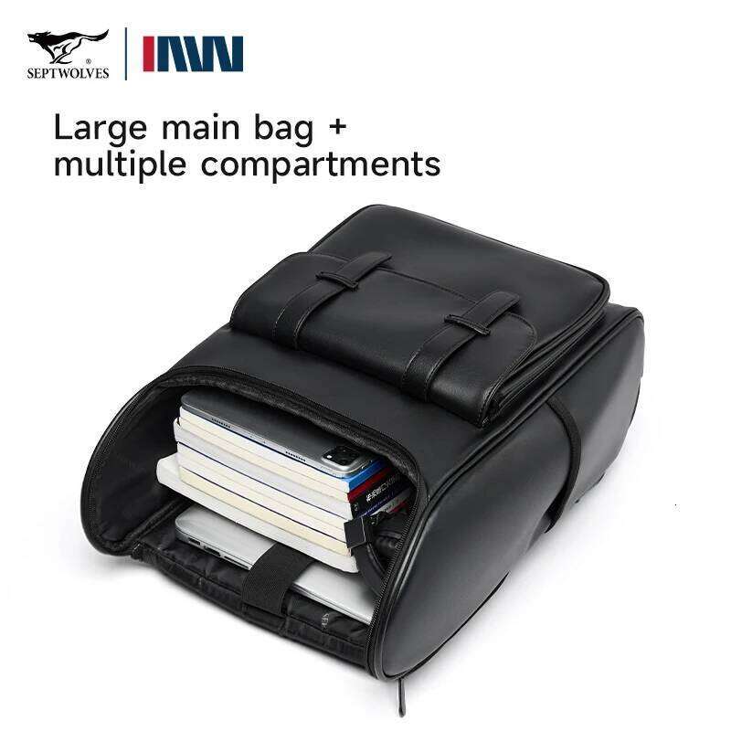 Septwoes Waterproof Leather Man PVC Business Travel Backpack Comfortable Widen Shoulder Strap Fit 16-Inch Laptop