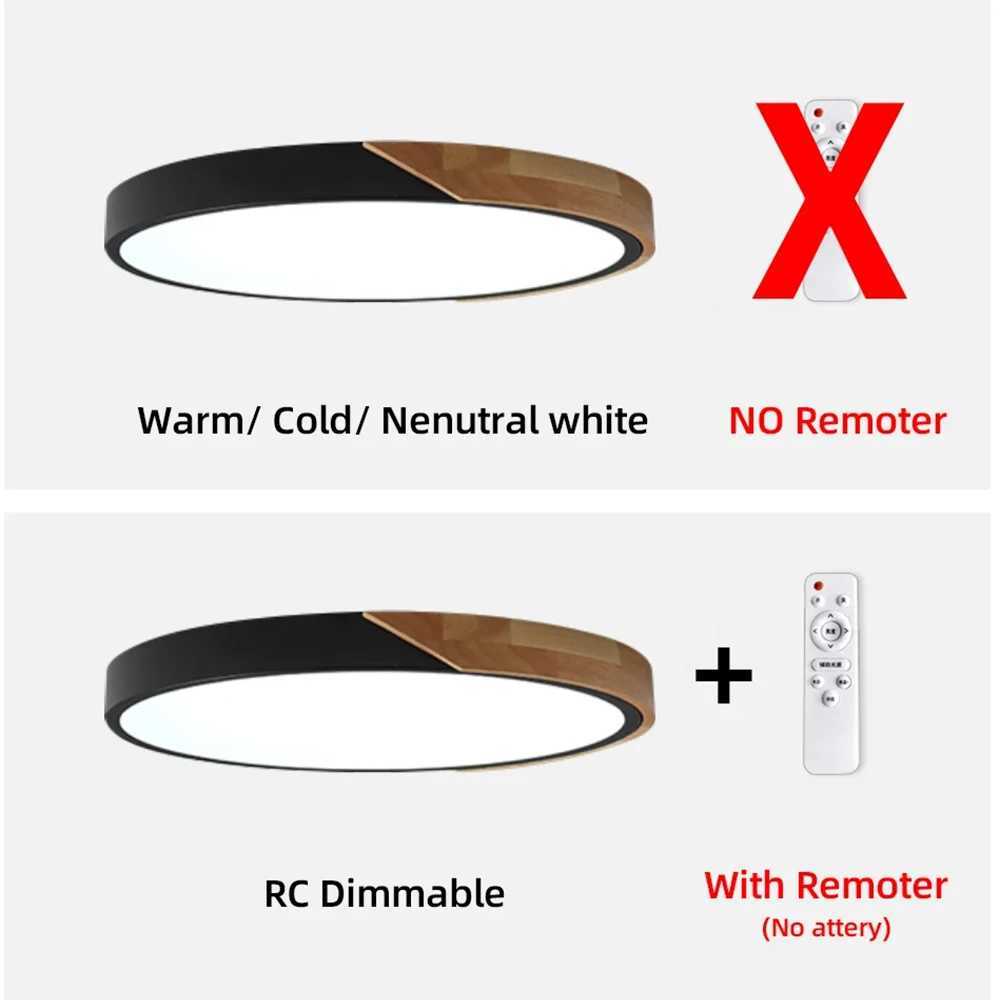 LED Ceiling Light Modern Nordic Round Lamp Wooden Home Living Room Bedroom Study Surface Mounted Lighting Fixture Remote Control XJ2500613