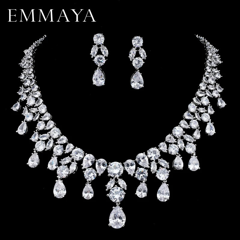 EMMAYA Jewelry Set For Woman Long Necklace Pendant Crystal Earrings Wedding Beads Fashion Jewelry Gift 250530