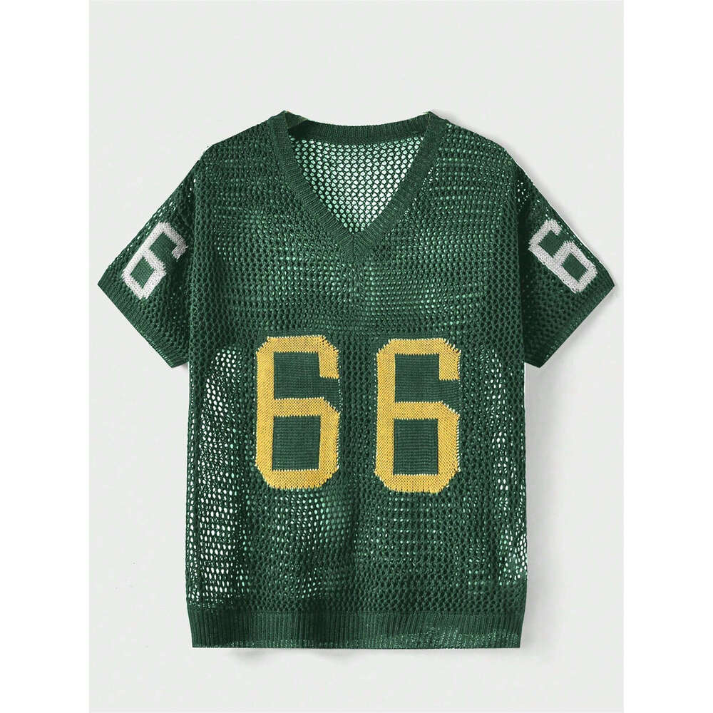 Autumn New Solid Color V-Neck Embroidered Loose Casual Sexy See-Through Short Sleeve T-Shirt Top For Women B5