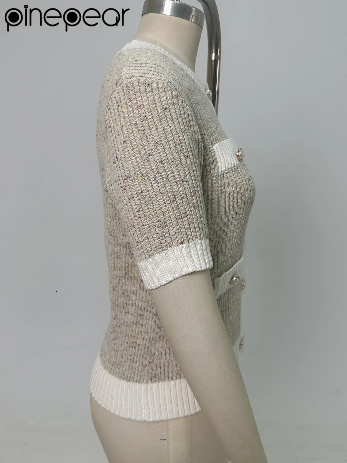 PinePear Fall Women Short Sleeve Lightweight Cardigans False Pockets n Elegant Pearls Button Down Cardigan Sweater 250612