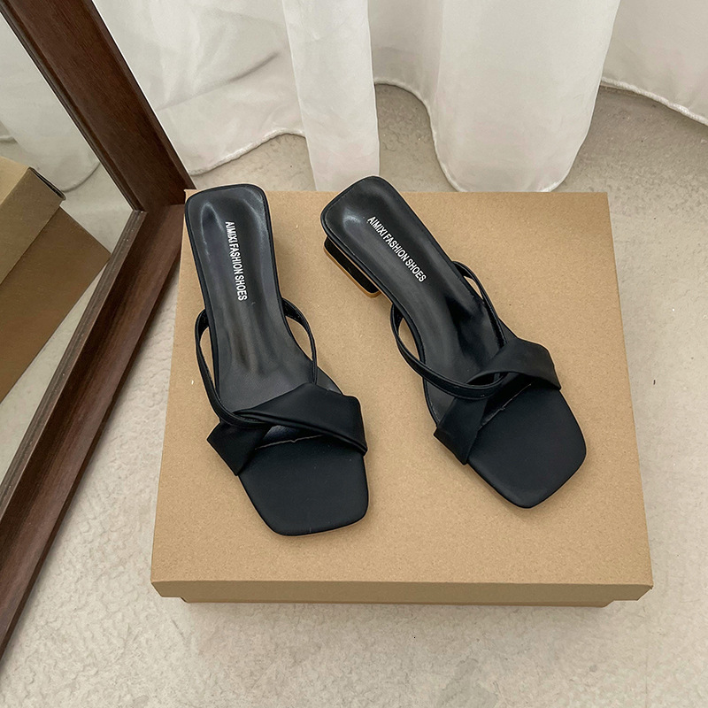 Ddmyoutdoor New French Style Unique Chunky Heel For Women Summer Outdoor Evening Square Toe Sandals Outdoor Shoes