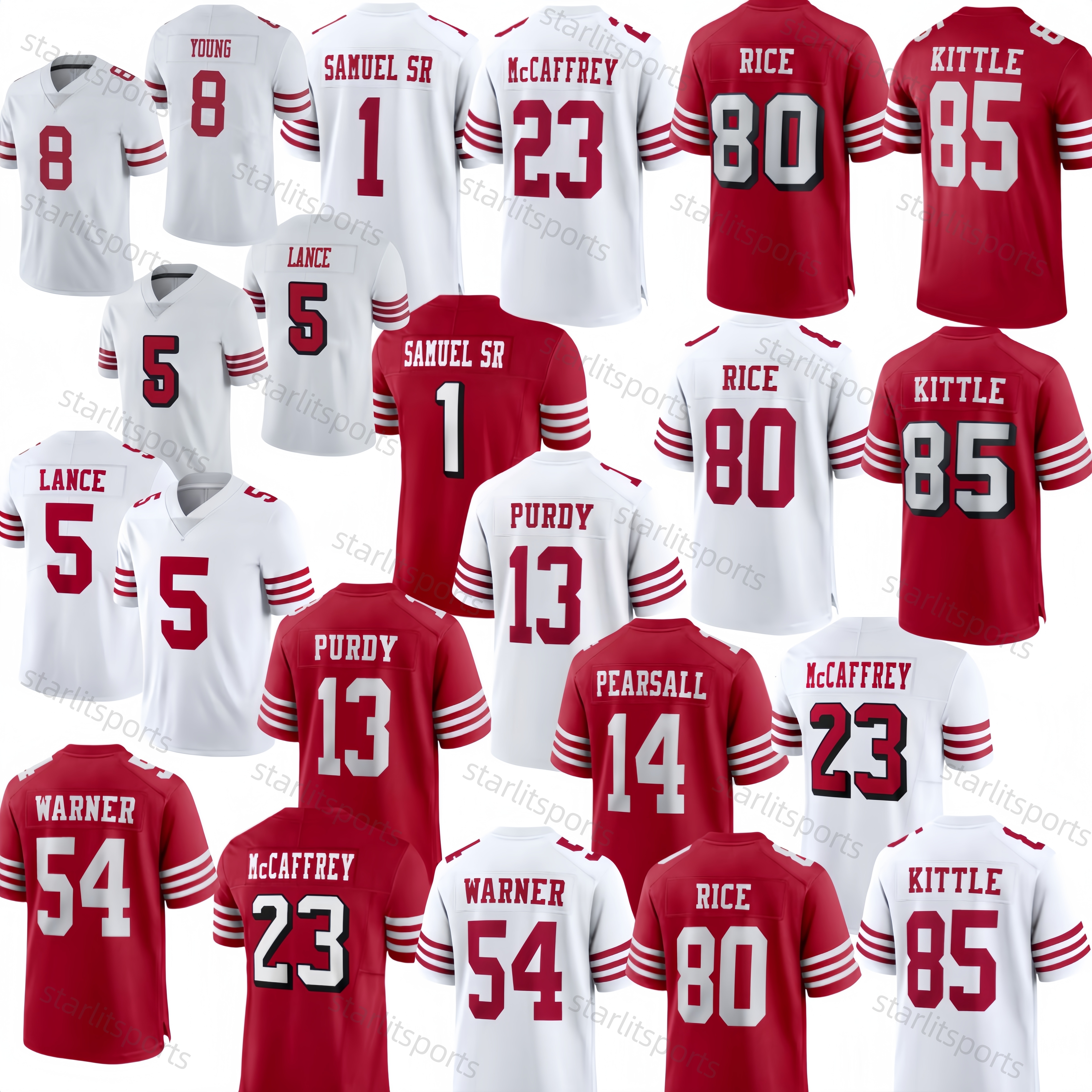 Brock Purdy Fred Warner George Kittle Christian McCaffrey Ricky Pearsall Jerry Rice Deebo Samuel Sr Ricky Pearsall men women youth Embroidery football jerseys Wear