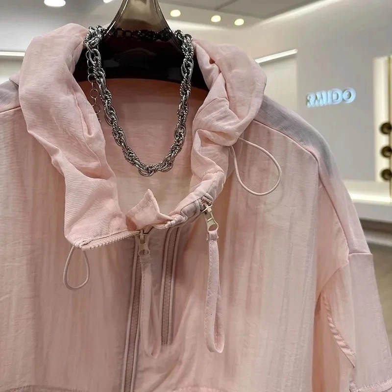 Casual Loose Hooded Short Sun Protection Clothing For Women Thin Breathable Jacket Summer Trench Coat 250611