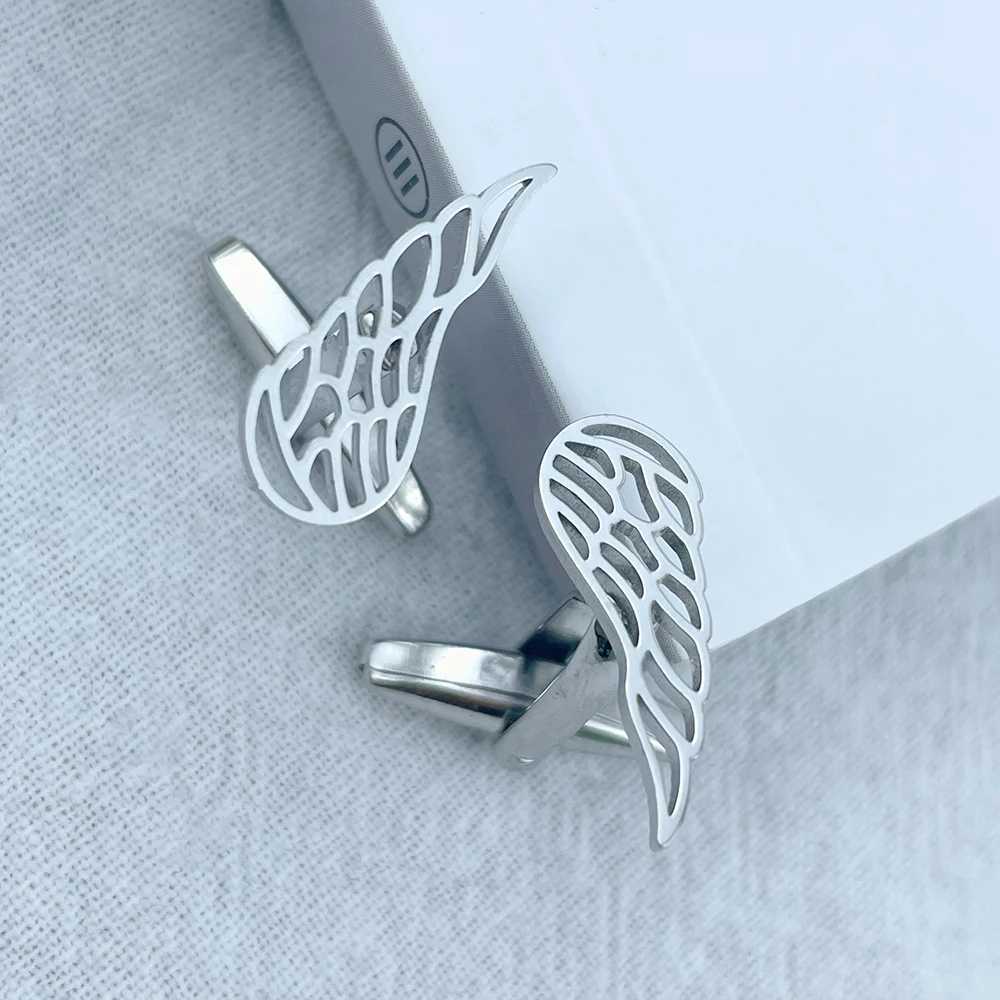 Exquisite Angels Wing Cufflinks Stainless Steel Feather Cuffs Button for Mens Husband Shirt Sleeves Buttons Wedding Jewelry XJ250614