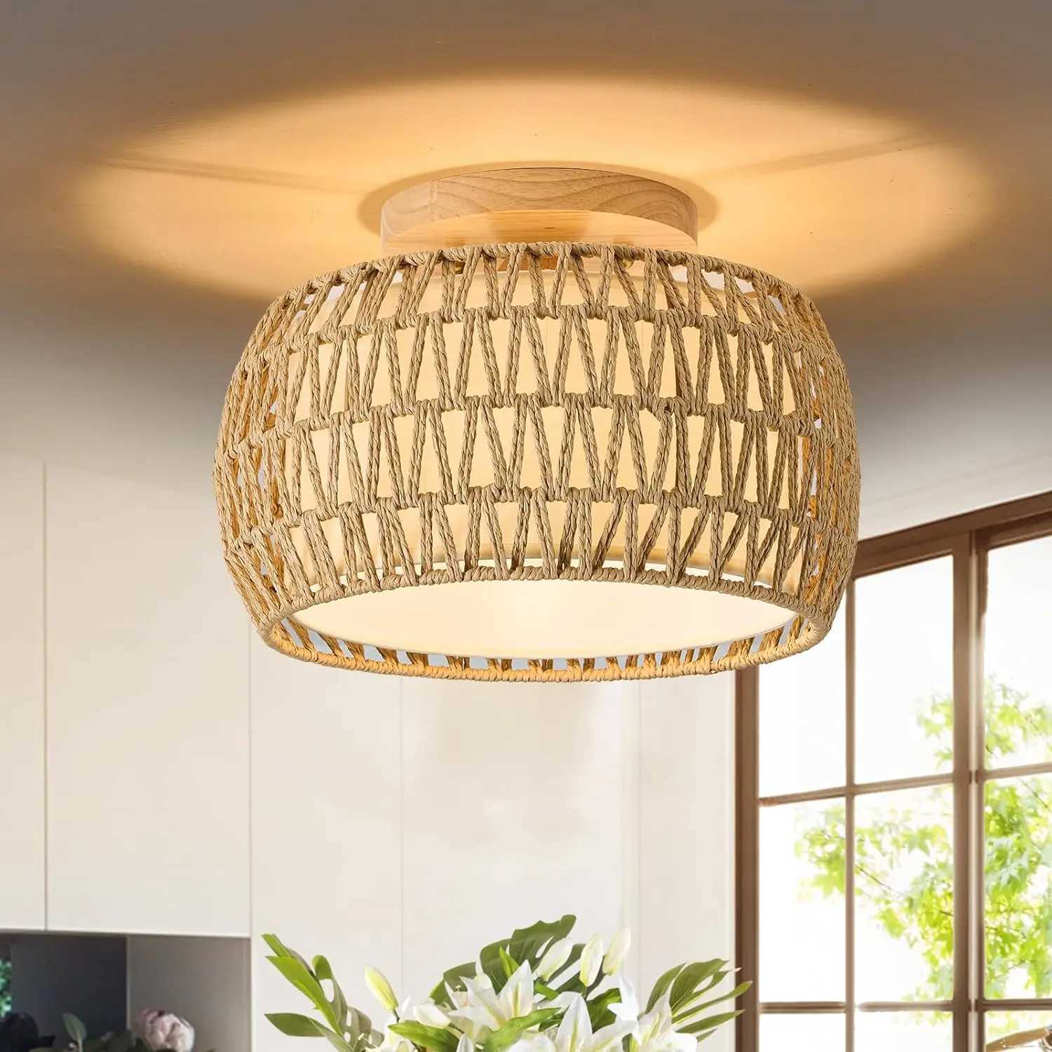 Vine embedded ceiling light rural style wicker hand-woven rope cage Used for dining room kitchen bedroom XJ2500613