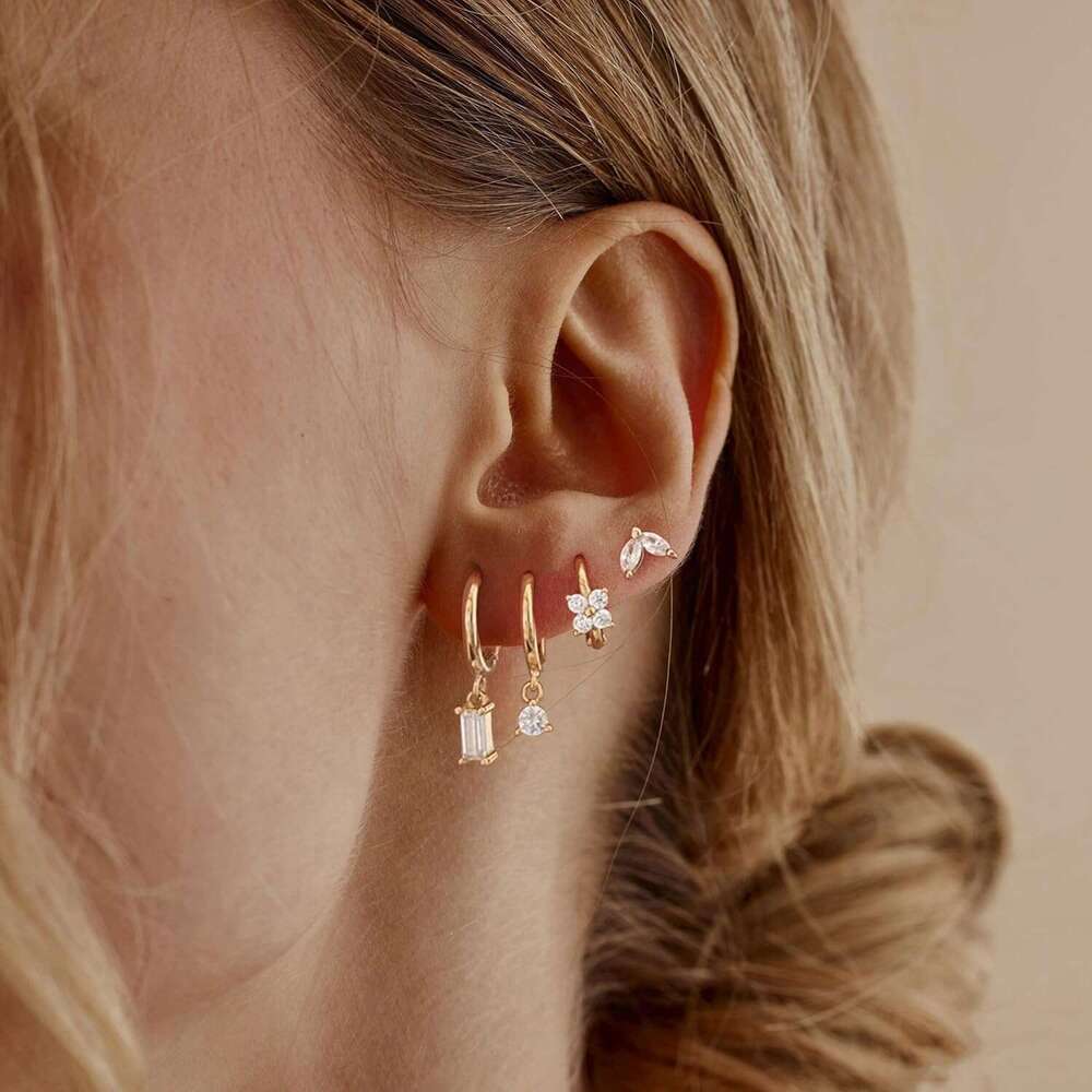 ty Stud 14K Gold Plated CZ Hie Hoop Set Small Dangle Earrings Cute Cartilage Earring Sets for Multiple Piercing Jewelry Gifts