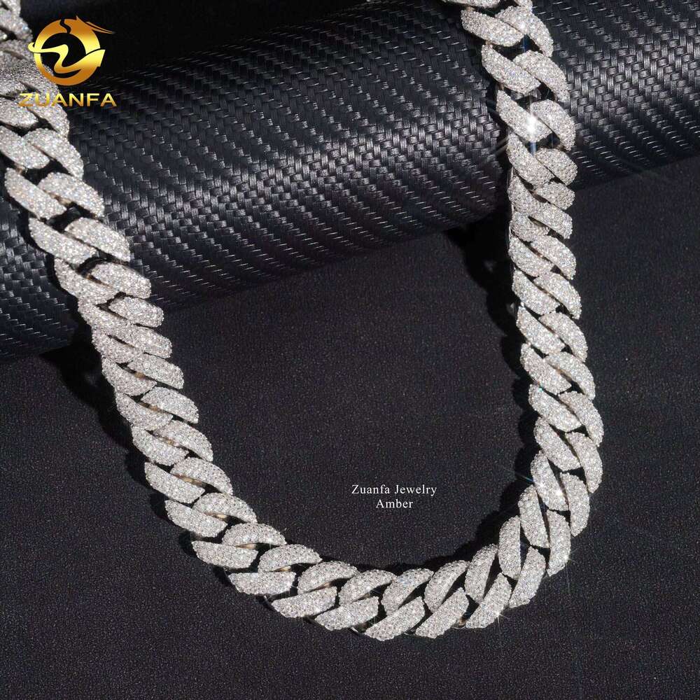 Fully VVS 3 Rows 16Mm Miami Hip Hop Fine Jewelry Lab Moissanite Dia Men Necklace Cuban Link Chain Custom Clasp