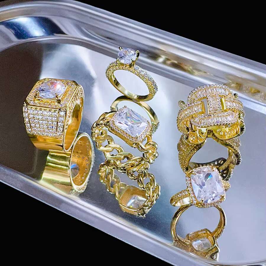 FOXI Real4 Ct Big Moissanite Wedding Rings for Men Gift 925 Sterling Silver Bands Ring Plated 18K White Gold Fine Jewelry