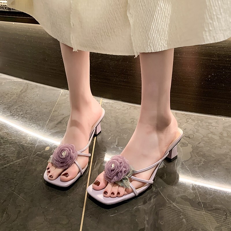 Ddmyoutdoor Women S Shoes Chinese Style Cheongsam High Heels Elegant Purple Rose Slippers For Outdoor Summer New Model Outdoor Shoes