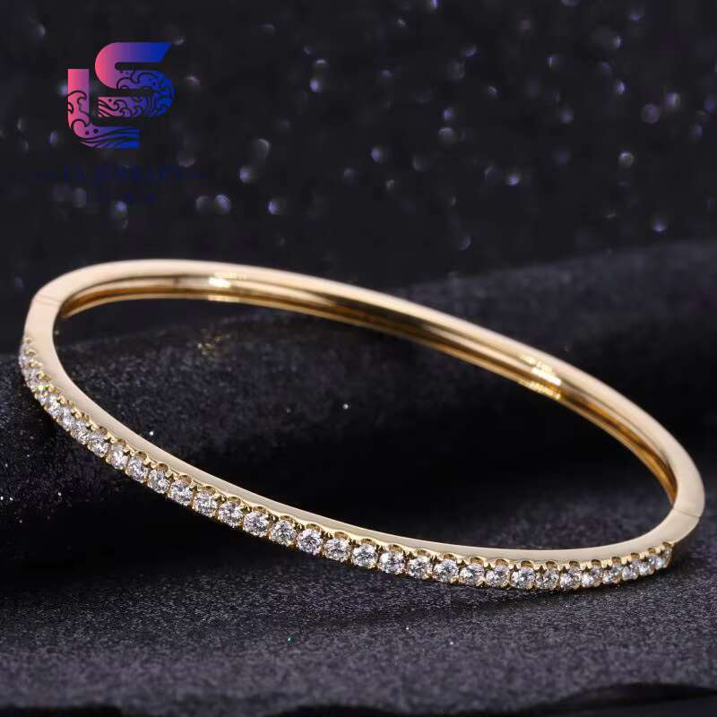 Group Order Bangle 9k 10k 14k Gold 2mm Round Moissanite Lab Grown Gemstone Bracelet