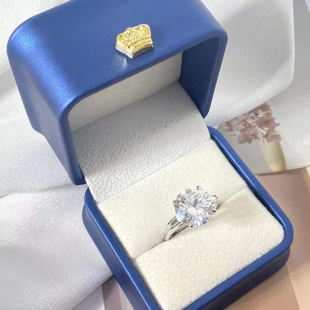 FOXI Large Size 6ct Round Moissanite Diamond Ring Tapered Baguettes 925 Sterling Silver Shiny Ring Multi Engagement Wedding Ring