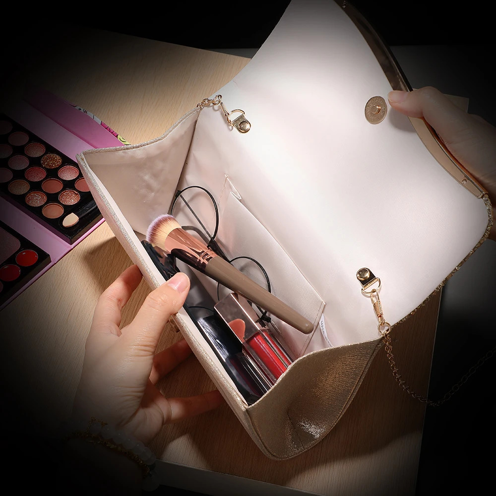 Purple Glitter Clutch Bag with Long Chain Strap Sparkling Evening Purse for Gala Dinner Red Carpet and Luxury Gatherings 250614