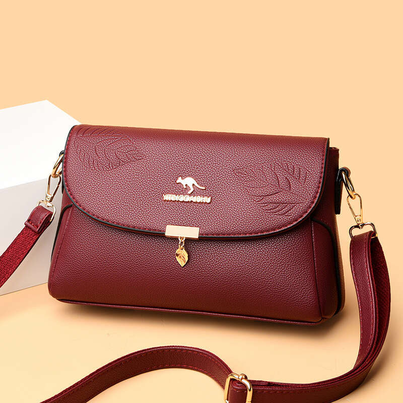 Women's New Soft Leather Embossed Shoulder Middle-aged Women Crossbody Bag Gift for Mom