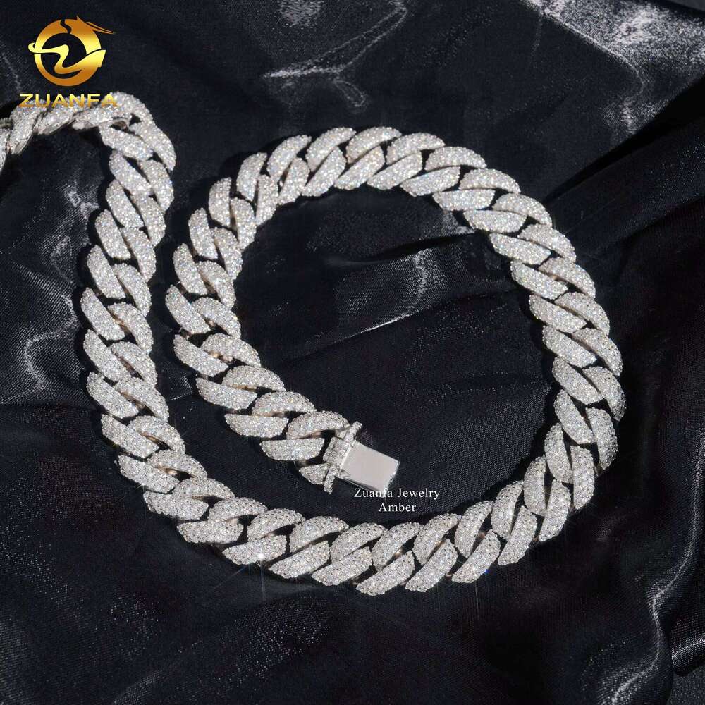 Fully VVS 3 Rows 16Mm Miami Hip Hop Fine Jewelry Lab Moissanite Dia Men Necklace Cuban Link Chain Custom Clasp