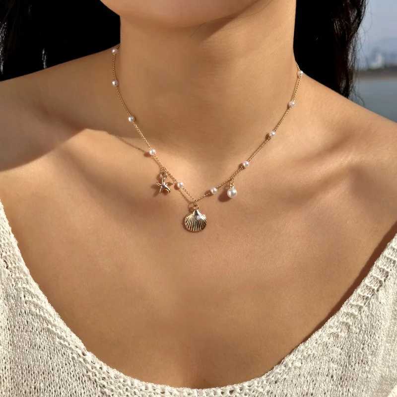 Bohemian Shell Conch Starfish Pendant Necklace for Women Summer Beach Vacation Gold Color Neck Chain Jewelry Y2K Accessories Z250614