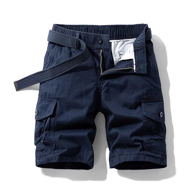 Summer Mens Shorts Loose Straight Leg Pants Casual Solid Color Japanese Style Over-the-Knee Sports Pants Multi Pocket Work Pants W250614