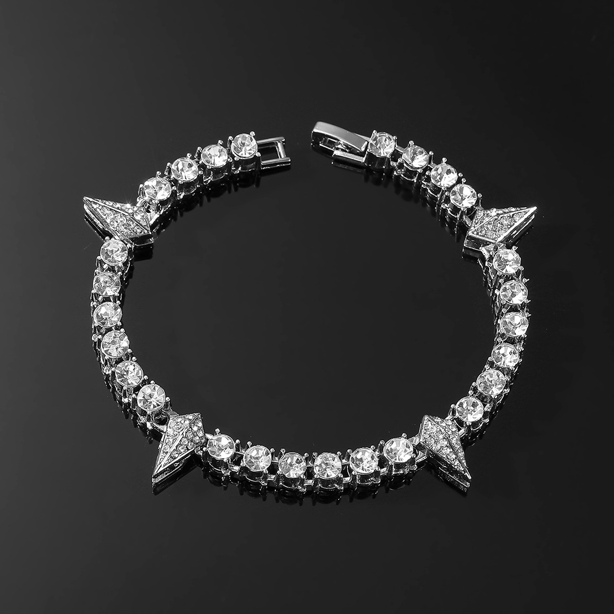 Street Style Geometric Design Artificial Zircon Decor Bracelet Necklace Hip Hop Tennis Bracelet Fashion Jewelry for party