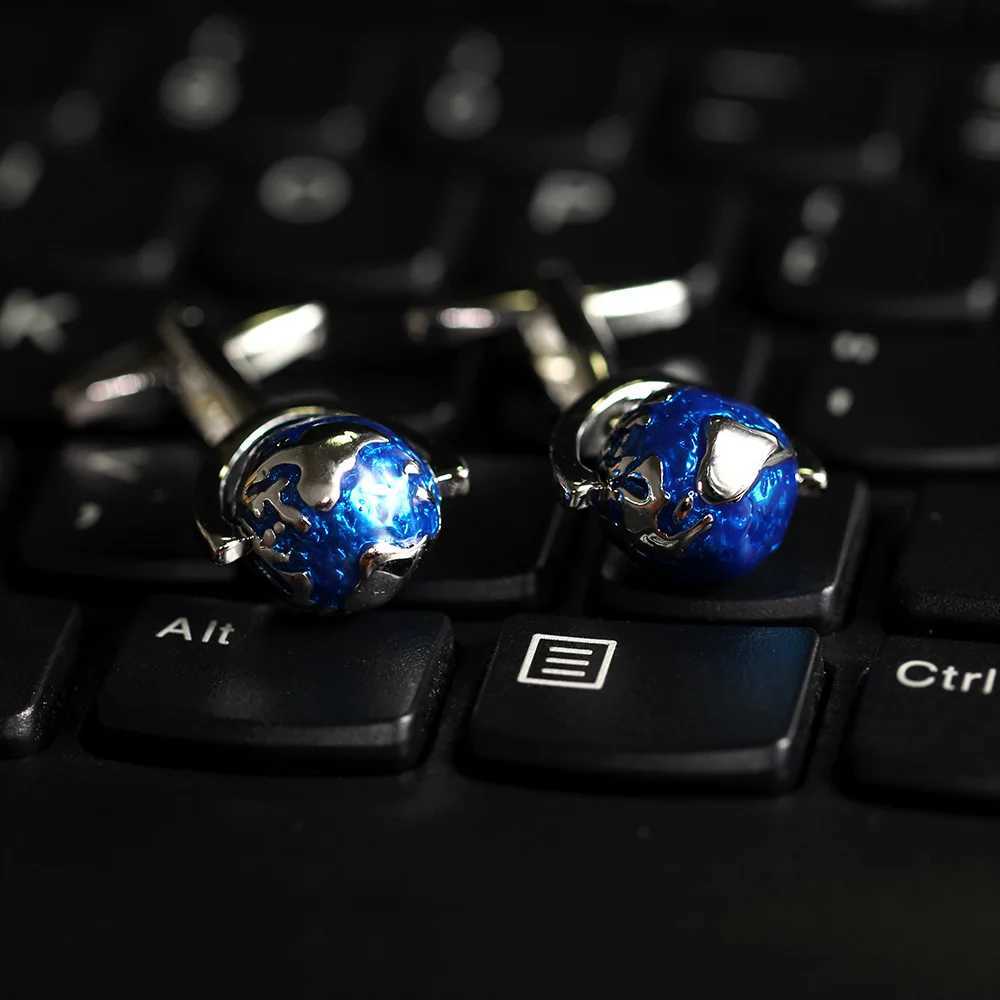 High quality blue rotatable globe mens shirt cufflink sLeeve French shirt cufflink giftXJ250614