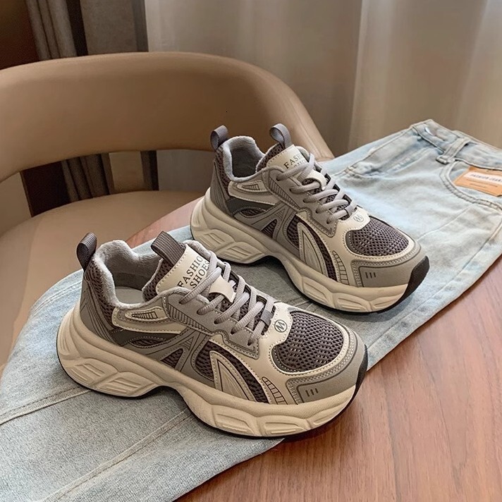 Ddmysports Autumn Winter New Thick Soled Versatile Casual For Women Slimming Fleece Lined Dad Shoes Gray Sneakers Cotton Outdoor Shoes