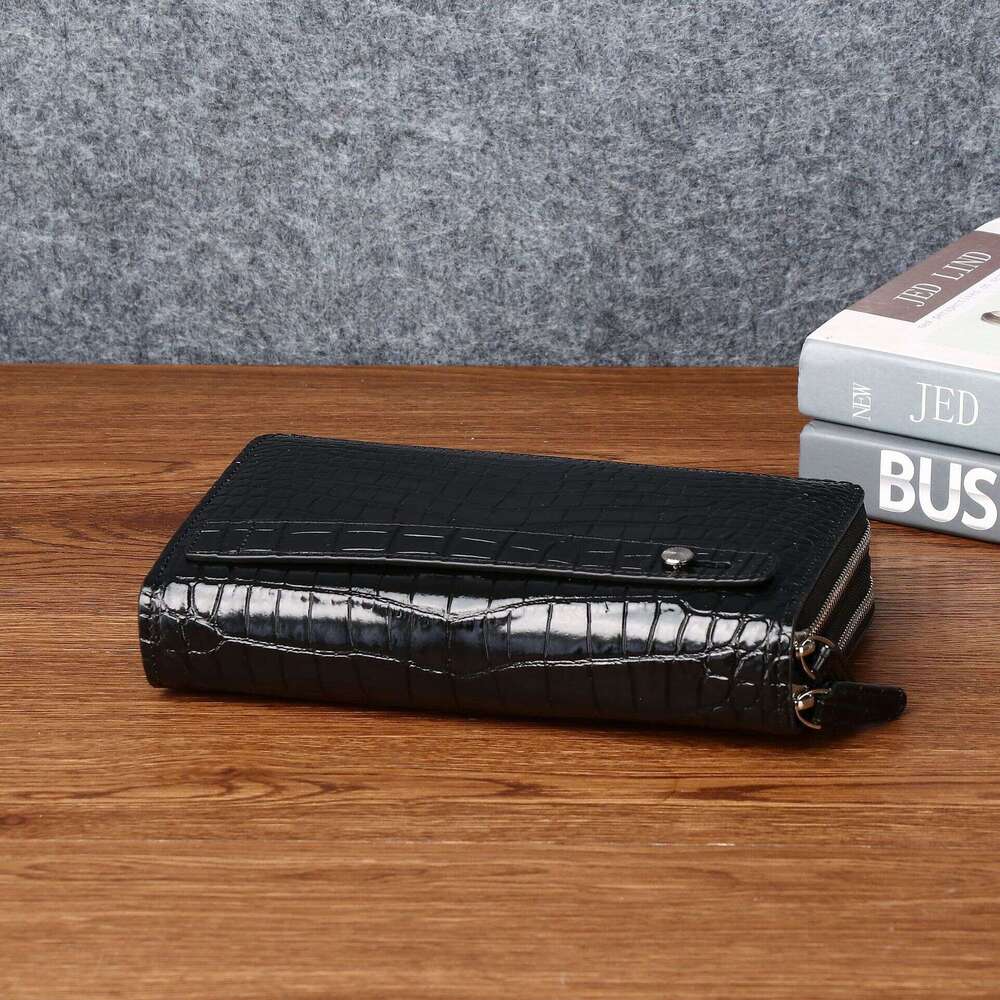 Belly New Pattern Crocodile Men's Double Pull Genuine Leather Handbag Fashion Classic Clutch Multi-Card Slot Large Wallet Trend