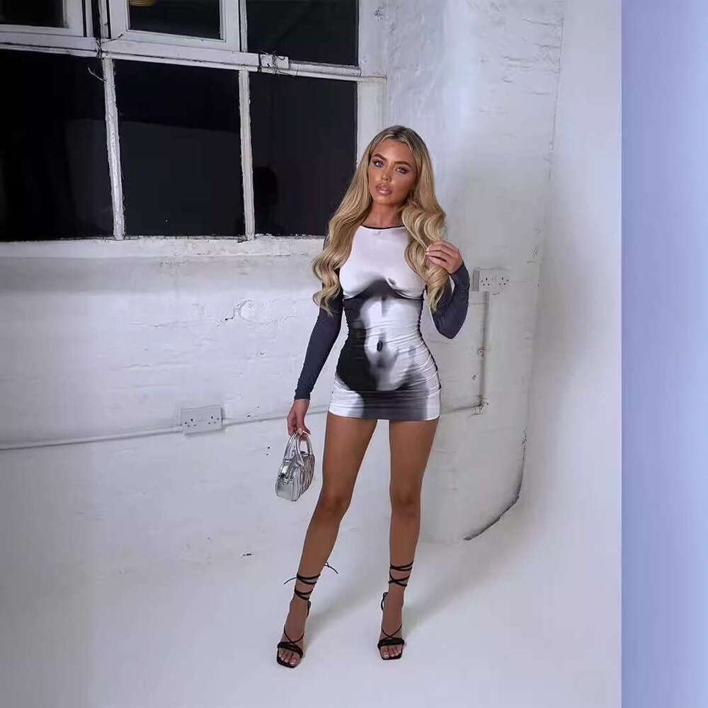 Spring New Fashion Printed Elegant Slim Fit Dress For Women B5