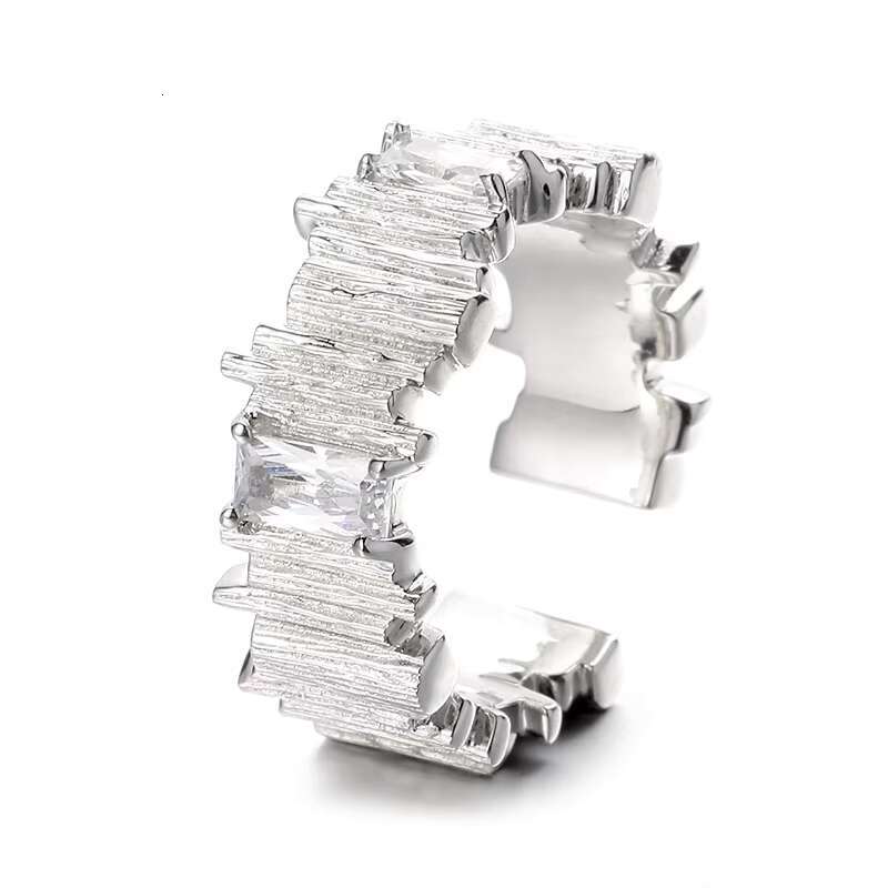 Elegant Irregular Rhodium Plated Twist Carving Opening Adjustable 925 Sterling Silver Broken Ice Moissanite Ring for Unisex
