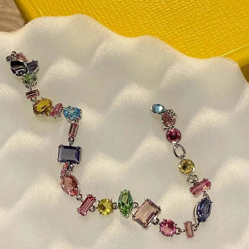 2025 Sparkling Colorful Crystal Bracelets For Women Korean Zircon Metal Chain Bracelet Party Jewelry Valentines Day Gift 250610