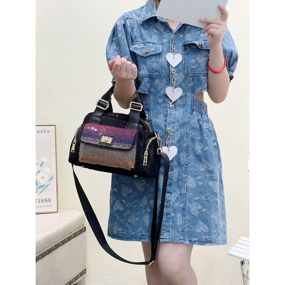 Fashion Rhinestone Sequin Cowhide Women's Casual Multi-use Shoulder Crossbody Bag Versatile Handbag Trendy