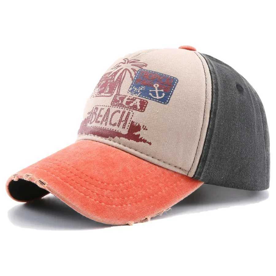 Mens Cap Summer Beach Sun Hat Women Adjustable Washed Cotton Retro Ripped Baseball Cap Fashion Printing Hip Hop Snapback Hats W250614