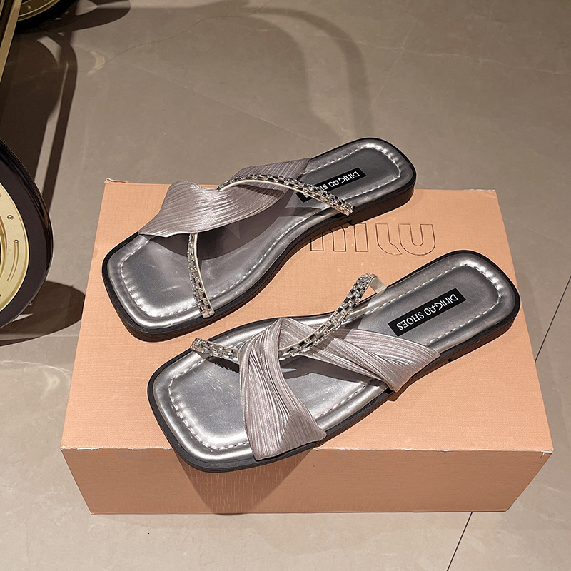 Ddmyoutdoor Flat Sandals Summer New Fashion Low Heel Simple Style With Dress Open Toe One Strap Slippers For Women Trendy Outdoor Shoes