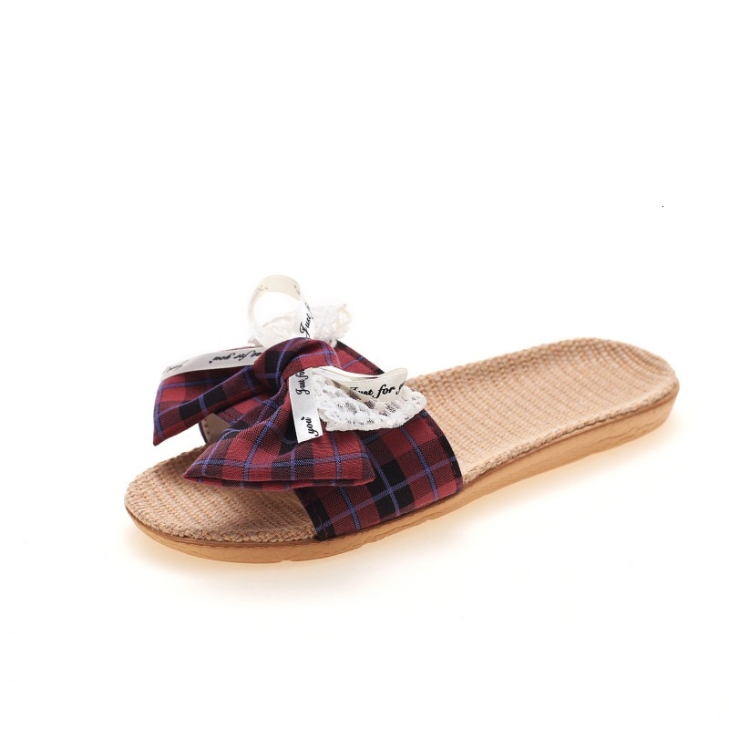 Fashion new bow shoes, home cotton and linen women's slippers, summer indoor thick soled designer sandals, women's beach sandals