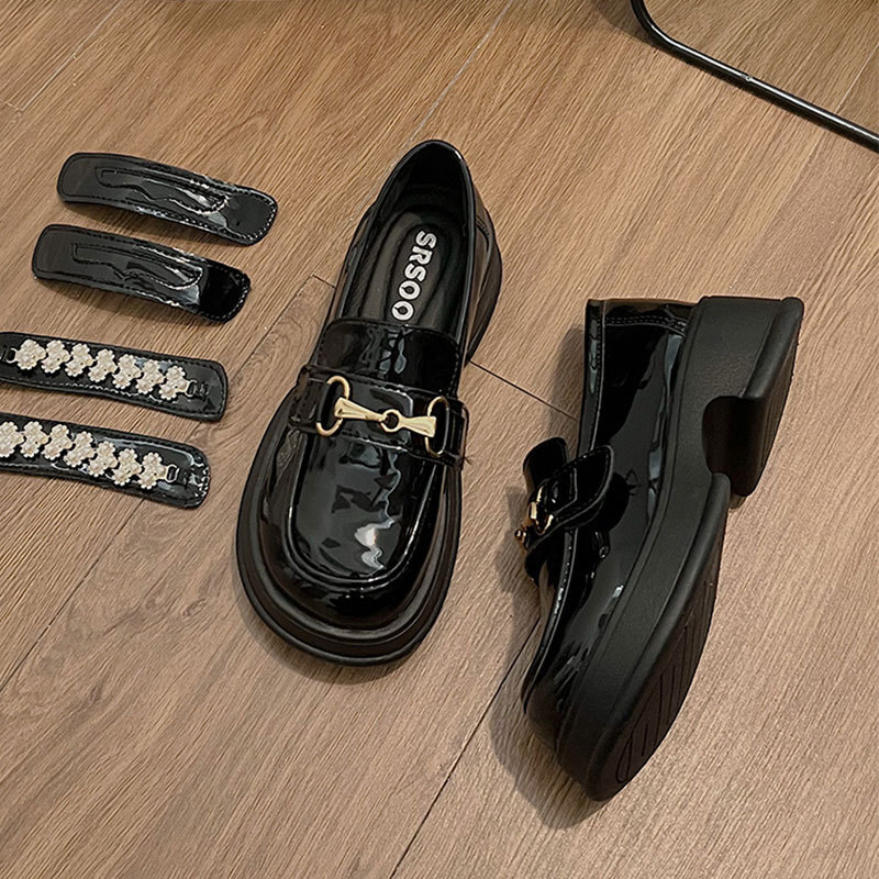 Ddmysports Black Thick Soled Chunky Heel French Mary Jane For Women New Summer To Match Skirts British Style Small Leather Shoes Outdoor Shoes